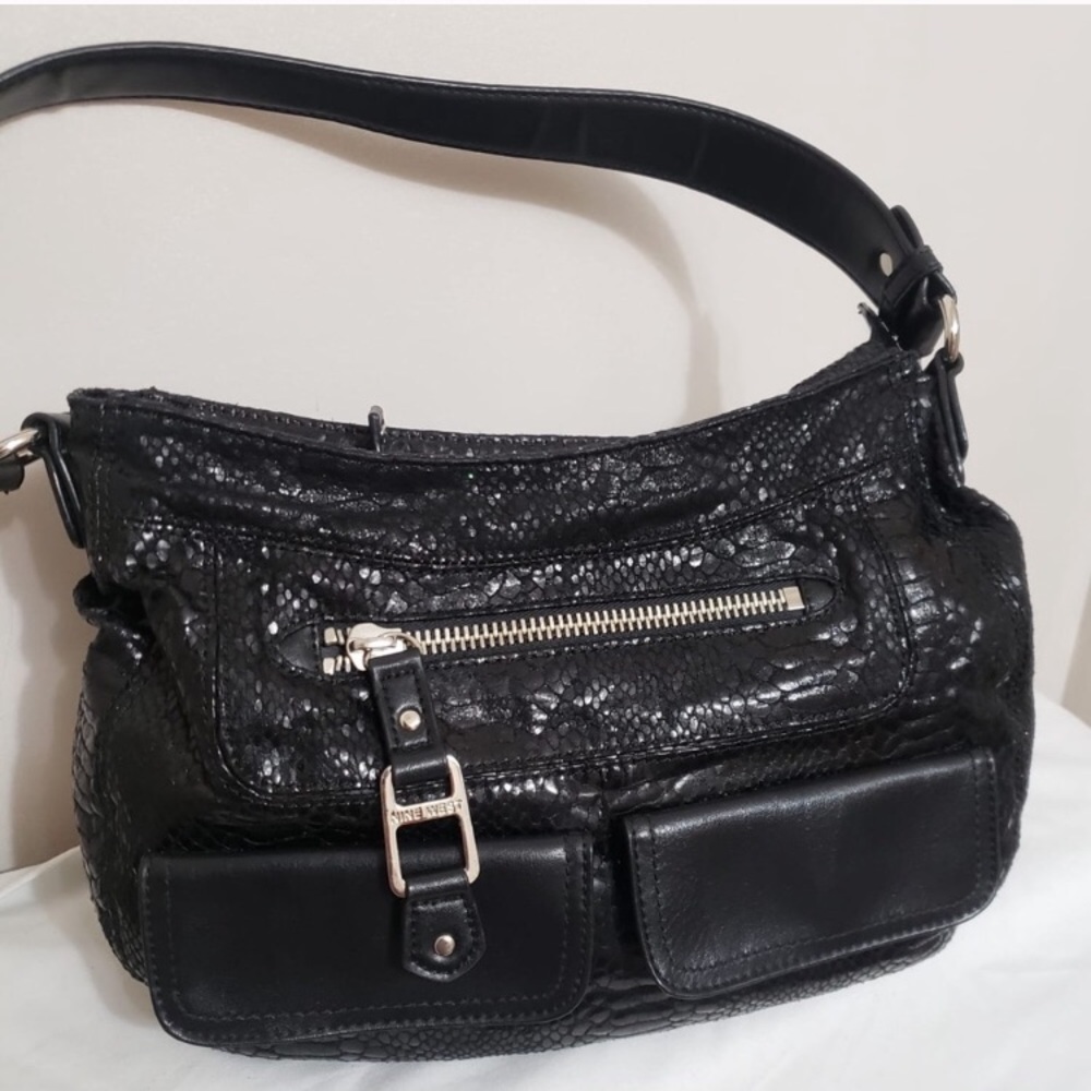 Nine West Black Snake Embossed Hobo Shoulder Bag